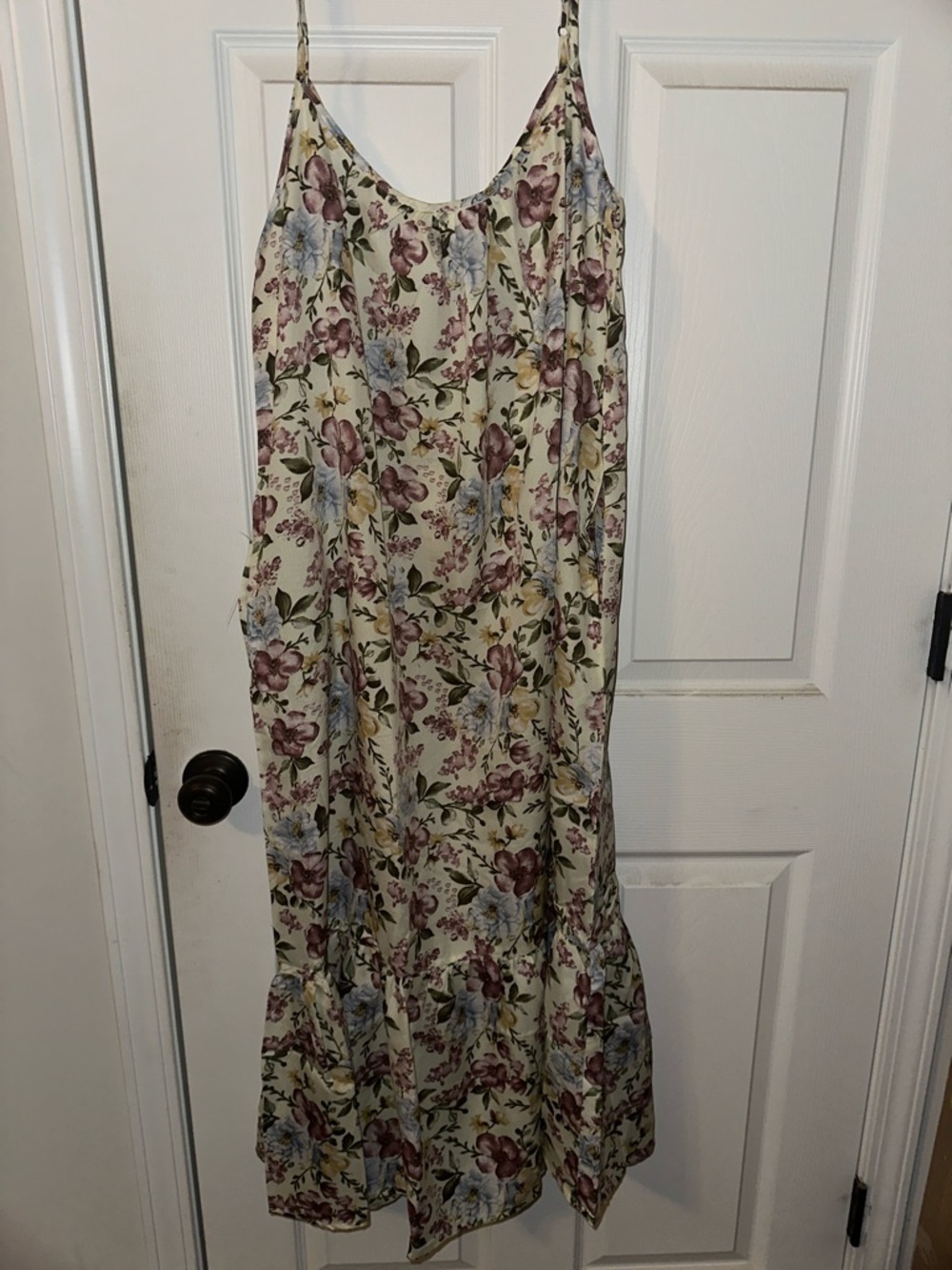Cream Floral Slip Midi Dress with Pink & Blue Blooms